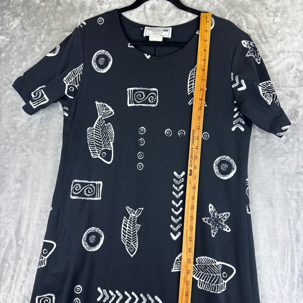 Studio G T-Shirt Dress Womens Large Black Fish Skeleton Tribal Print (x1522) - Picture 12 of 14